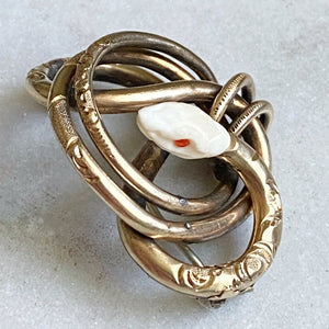 9K Antique Lover’s Knot Brooch with Hand-carved Snake’s Head