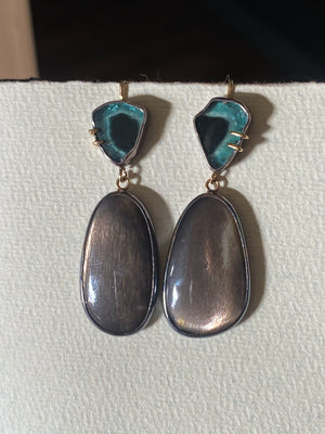 Indicolite Tourmaline and Silver Feldspar Earrings