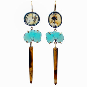 Dendritic Quartz, Lavender Turquoise, and Tiger’s Eye Earrings