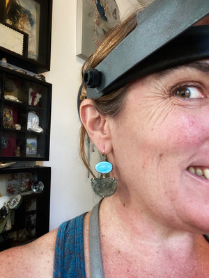 Golden Hills Turquoise and Actinolite in Quartz Earrings