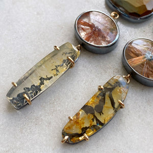 Chatoyant Grey, Copper Star Rutilated, and Dendritic Quartz Earrings