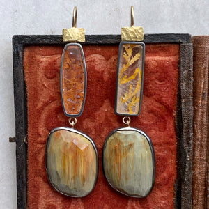 Dendritic and Chatoyant Grey Quartz Earrings