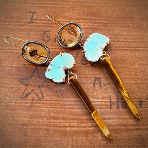 Dendritic Quartz, Lavender Turquoise, and Tiger’s Eye Earrings