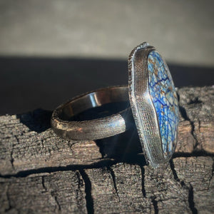 Siberian Azurite/Quartz Doublet Ring, Size 8