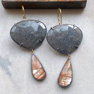 Black Sunstone and Copper in Quartz Earrings