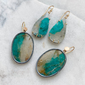 Amazonite in Quartz Teardrop Earrings