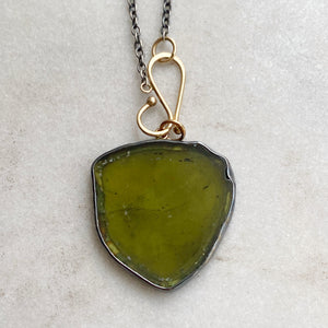 Olive Green Tourmaline Slice Earrings or Pendant