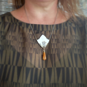 Dendritic Agate, Golden Rutilated Quartz, and Pearl Necklace