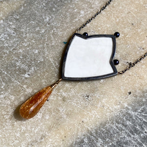 Dendritic Agate, Golden Rutilated Quartz, and Pearl Necklace