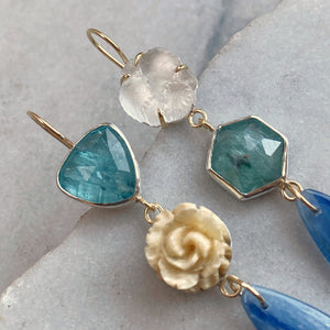 Kyanite Earrings with Antique Floral Carvings