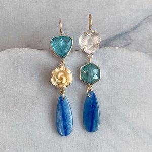 Kyanite Earrings with Antique Floral Carvings
