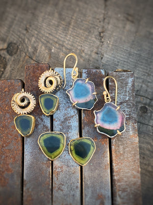 Green Tourmaline & Octopus Tentacle Earrings