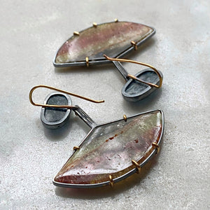 Multicolor Tourmaline and Speckled Teal Kyanite Earrings