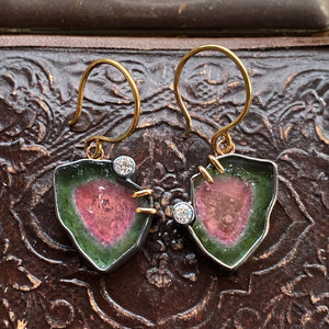 Lagoon/Pink Tourmaline and Diamond Earrings