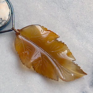 Maligano Jasper Necklace with Golden Agate Carved Leaf
