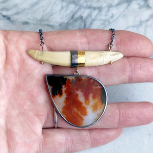 Dendritic Agate and Wild Boar Tooth Necklace