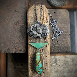 Fossilized Coral, Opalized Wood, and Bao Canyon Turquoise Necklace