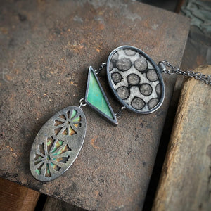 Fossilized Coral, Opalized Wood, and Bao Canyon Turquoise Necklace