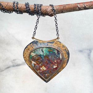 Fossilized Opalized Wood Necklace with Native Copper
