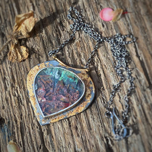 Fossilized Opalized Wood Necklace with Native Copper