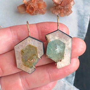 Aquamarine-in-Quartz Slice Earrings