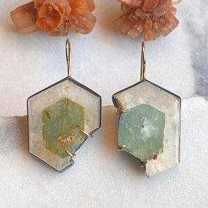 Aquamarine-in-Quartz Slice Earrings