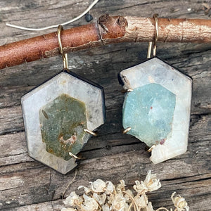 Aquamarine-in-Quartz Slice Earrings