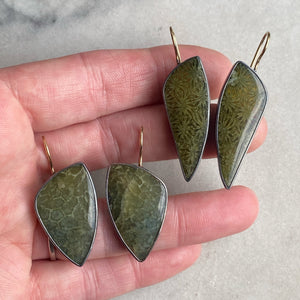 Fossilized Green Coral Earrings