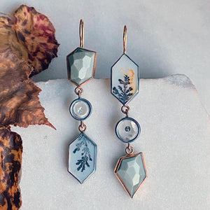 Dendritic Agate, Marcasite in Quartz, and Chatoyant Grey Quartz Earrings