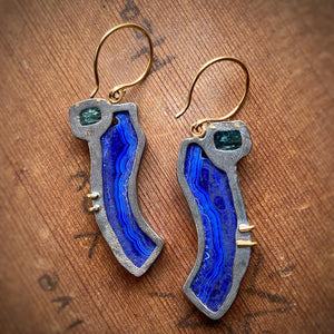 Azurite and Teal Tourmaline Earrings