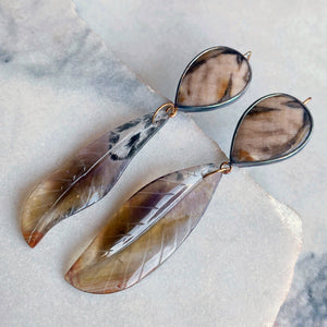 Petrified Oak Earrings with Included Quartz Leaves