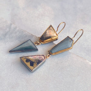 Schalenblende Galena and Chatoyant Grey Quartz Earrings
