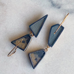 Schalenblende Galena and Chatoyant Grey Quartz Earrings