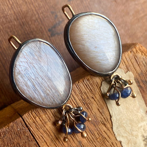 Peach Champagne Feldspar Earrings with Sapphires