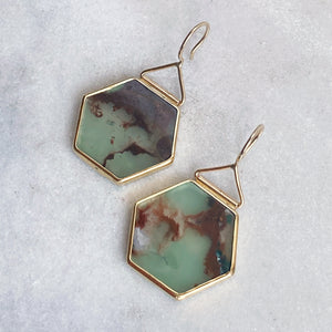Aquaprase Hexagon Earrings in 22K