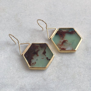 Aquaprase Hexagon Earrings in 22K