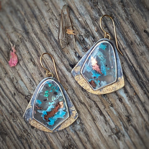 Native Copper and Chrysocolla in Quartz Earrings