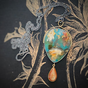 Coral Sea Agate Pendant with Sunstone