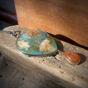 Coral Sea Agate Pendant with Sunstone