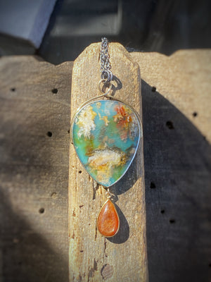 Coral Sea Agate Pendant with Sunstone