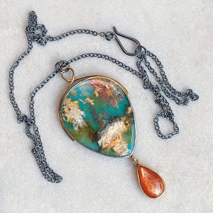 Coral Sea Agate Pendant with Sunstone