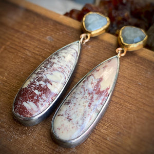 Allanite and Chatoyant Grey Quartz Earrings