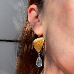 Petrified Wood and Moss Aquamarine Earrings