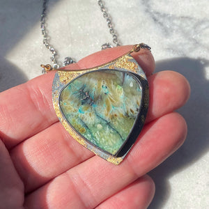 Fossilized Opalized Wood Necklace with Native Copper