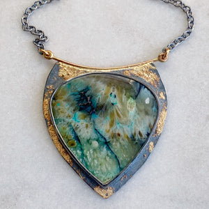 Fossilized Opalized Wood Necklace with Native Copper