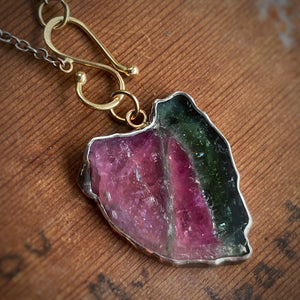 Watermelon Tourmaline Slice Pendant