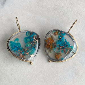 Chrysocolla in Quartz with Native Copper Earrings