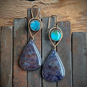 Amazonite and Iolite Sunstone Earrings