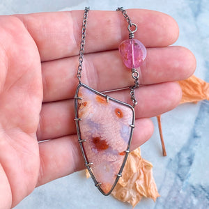 Fossilized Coral Necklace with Pink Tourmaline