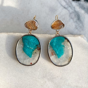 Amazonite in Quartz Earrings with Rutilated Quartz